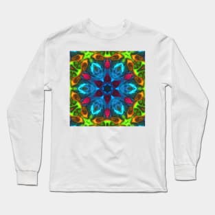 Psychedelic Kaleidoscope Flower Blue Pink Orange and Green Long Sleeve T-Shirt